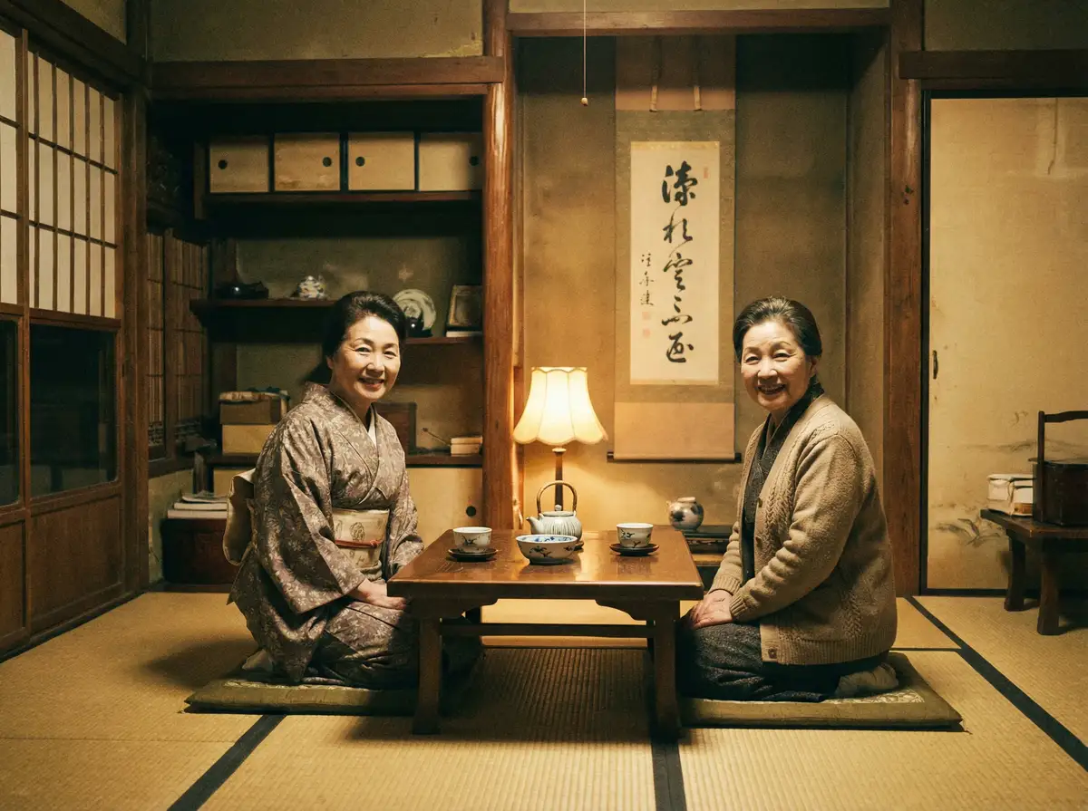两位优雅的 香蕉视频 - 香蕉视频免费播放平台 | 高清香蕉视频每日更新 在日式茶室中品茶交谈